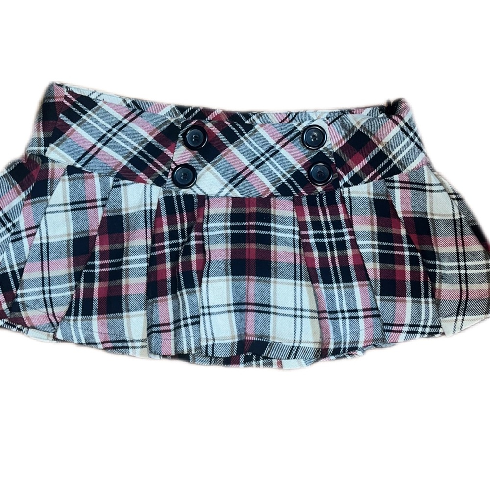 Y2K 2000 Plaid pleated Mini Skirt with Button Detail